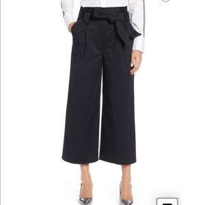NEW HALOGEN Black Belted Paperbag Wide-Leg High Waisted Crop Pants
